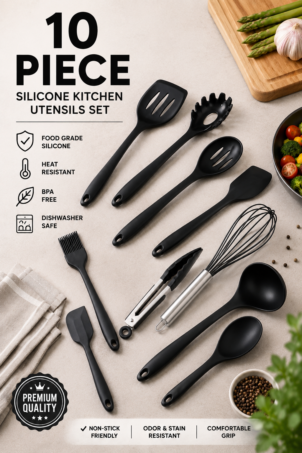 10-Piece Silicone Kitchen Utensil Set — BPA-Free, Non-Stick Safe - Image 6