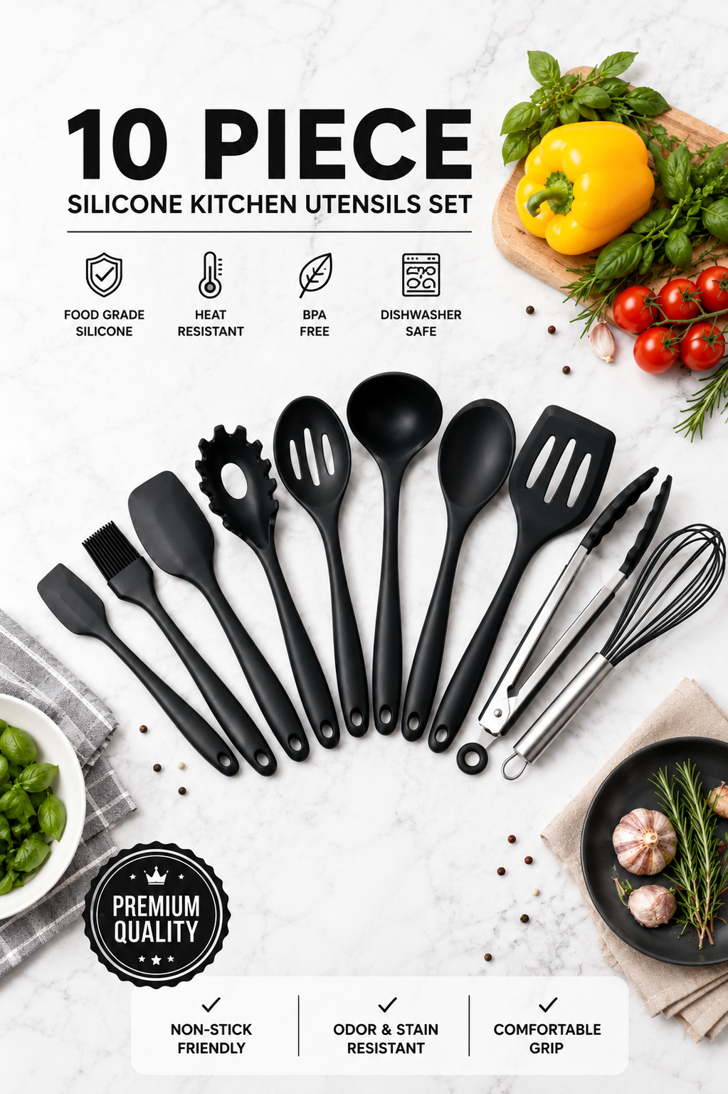 10-Piece Silicone Kitchen Utensil Set — BPA-Free, Non-Stick Safe - Image 2