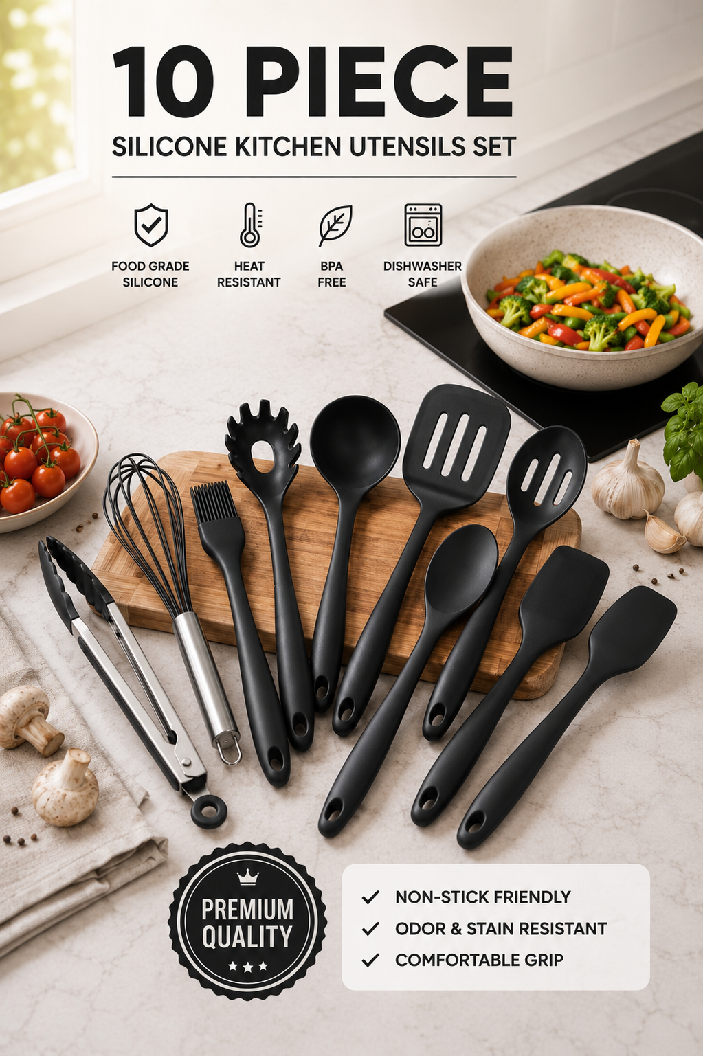 10-Piece Silicone Kitchen Utensil Set — BPA-Free, Non-Stick Safe - Image 4