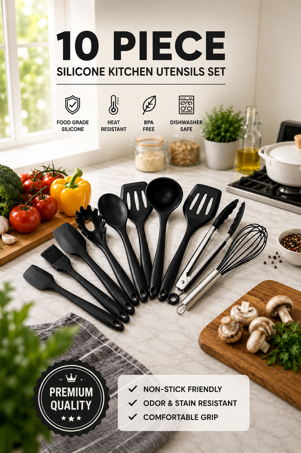 10-Piece Silicone Kitchen Utensil Set — BPA-Free, Non-Stick Safe - Image 5