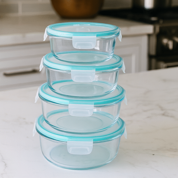 Round Glass Food Containers with Lids — 4-Pack, Microwave & Dishwasher Safe