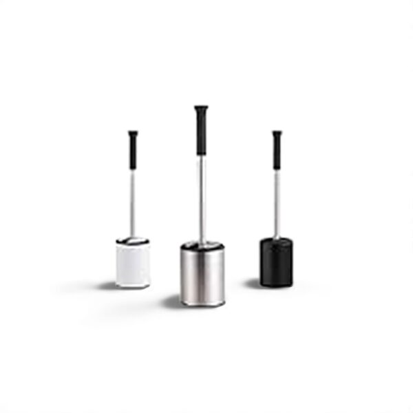 Premium Flip- Top Toilet Brush and Holder with Solid Handle and Durable Bristles for Hygenic Bathroom Cleaning, 1 Pack - Available in White, Black or Stainless Steel