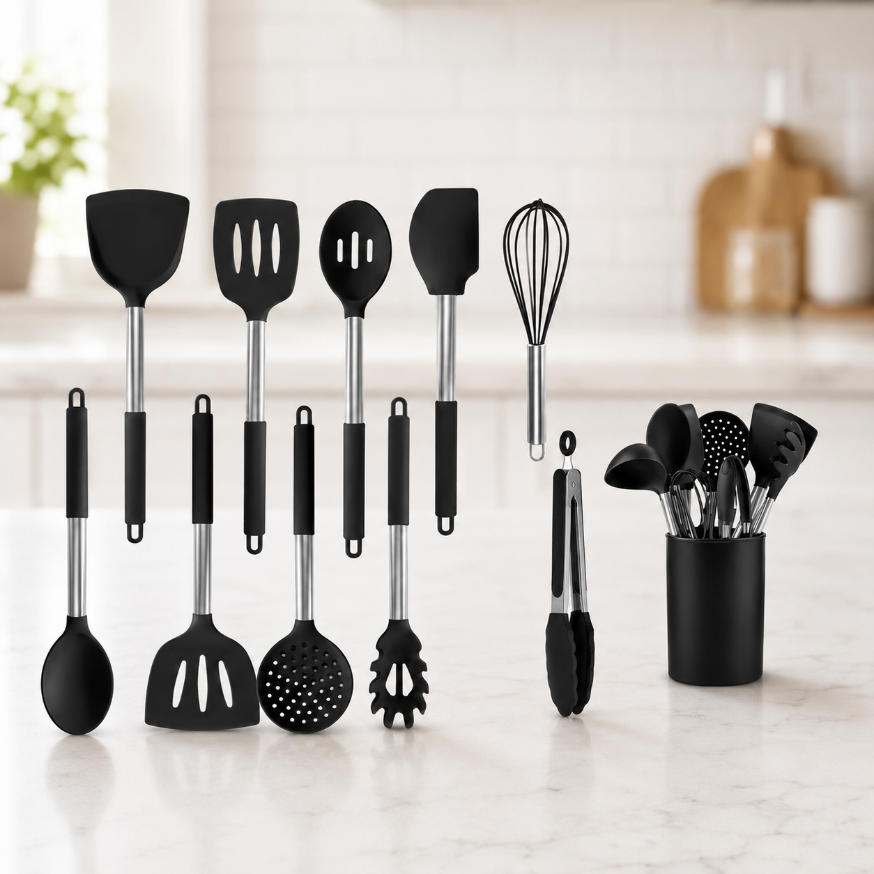 Silicone Kitchen Utensil Set with Holder — 10-Piece, BPA-Free & Heat Resistant - Image 3