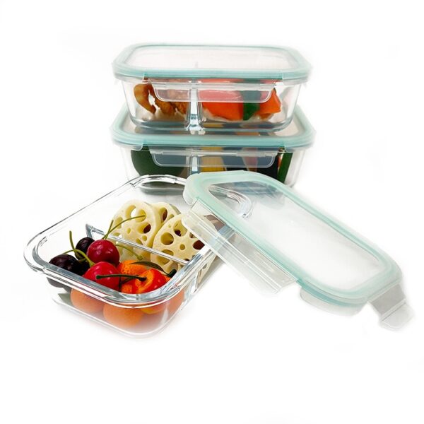 2 Compartment Glass Food Storage Containers - Glass Food Containers, Glass Container Set, Meal Prep Containers Reusable, Glass Containers with Lids 1040ml, Airtight food storage container with lids (Set of 2)