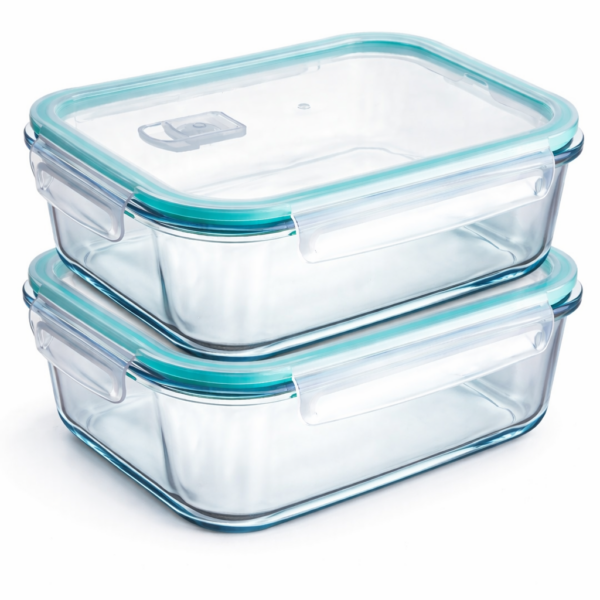2 Pack Large Glass Food Storage Containers with Lids 1520ml