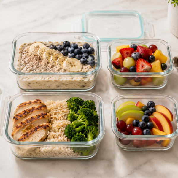 Glass Meal Prep Containers Set 4pc Airtight Food Storage Containers with Lids, 2 x 1040ml & 2 x 370ml Glass Containers