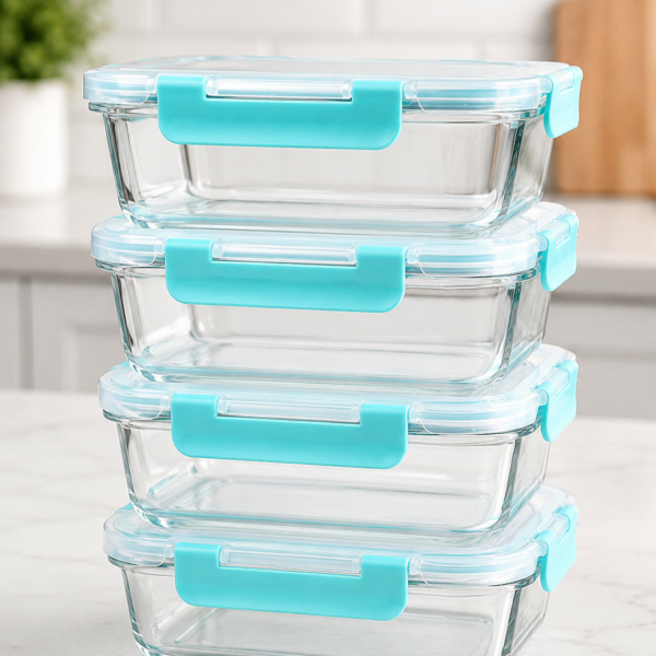 4 Pack Glass Meal Prep Containers with Lids, 1040ml Large Glass Food Storage Containers