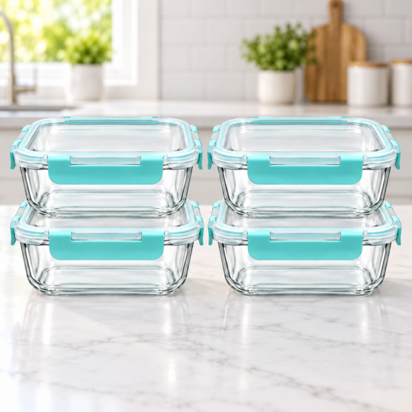 Glass Meal Prep Containers with Lids — 4-Pack, 640ml Airtight & Leakproof