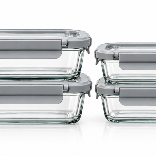 Glass Meal Prep Container Set 2x1520ml, 2x640ml, Freezer to Oven Family Set